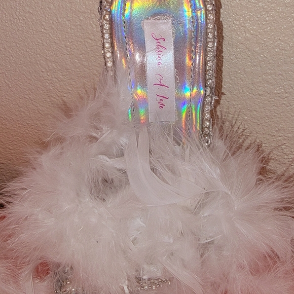 Custom Order "TAWNY MARIE" White Feather Crystal Lace Wedding Mule Heels - Picture 6 of 6